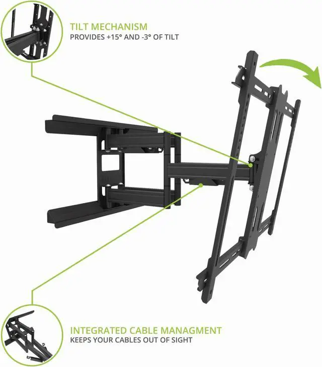 Alt view image 3 of 5 - Kanto PDX650SG Stainless Steel Outdoor Full Motion TV Mount for 37" to 75" TVs Up to 125 lb | Stainless Steel Arms | Integrated Cable Management | Low Profiles | 21.7" Extension | Black