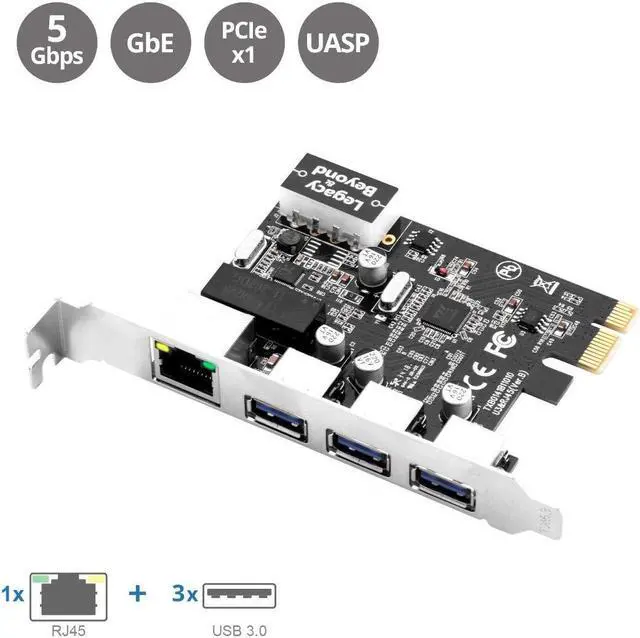 Alt view image 2 of 5 - SIIG 3 Port PCI Express USB 3.0 Adapt Card + Gigabit Ethernet LAN - Standard & Low - Profile Windows Server,7,8,8.1,10 PCsPCs (LB-US0614-S1)