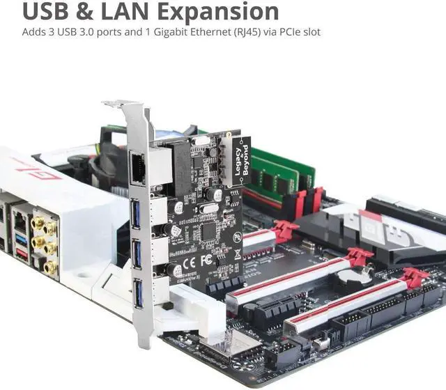 Alt view image 3 of 5 - SIIG 3 Port PCI Express USB 3.0 Adapt Card + Gigabit Ethernet LAN - Standard & Low - Profile Windows Server,7,8,8.1,10 PCsPCs (LB-US0614-S1)