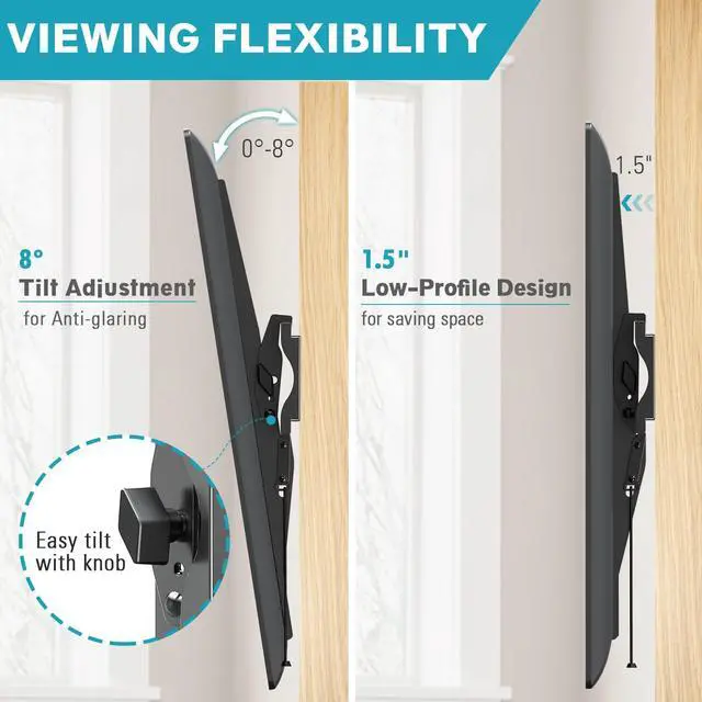 Alt view image 4 of 5 - MOUNTUP Tilting TV Wall Mount for 26-55 Inch TVs & Single Stud TV Wall Mount Swivel TV Wall Mount