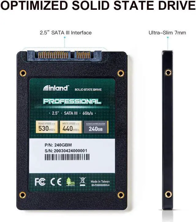Alt view image 2 of 5 - INLAND Professional 240GB SSD 3D NAND SATA III 6Gb/s 2.5" 7mm Internal Solid State Drive (240G)