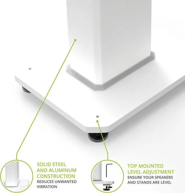 Alt view image 4 of 5 - Kanto SX26 Universal Fillable Speaker Floor Stands for Bookshelf Speakers | 26" Tall | Adjustable Isolation Feet | Dedicated Cable Channel | Fill Bags & Level Incl. | Pair | White