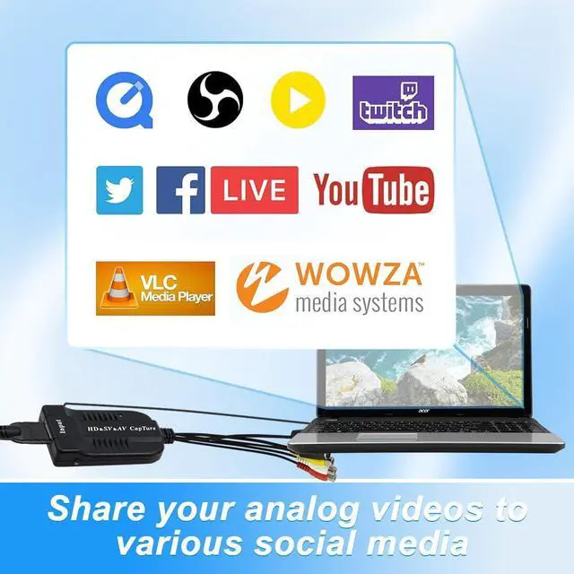Alt view image 3 of 5 - HDMI, AV, RCA, S-Video Video to USB 1080P Audio Video Capture Card Device, USB 2.0 Transfer Record Grabber,1080P HD 60fps Live Streaming Device for Gaming, Streaming,VCR, VHS, Camcorder, Video8,DVD