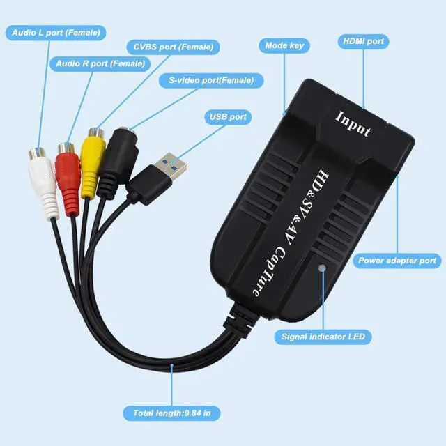 Alt view image 5 of 5 - HDMI, AV, RCA, S-Video Video to USB 1080P Audio Video Capture Card Device, USB 2.0 Transfer Record Grabber,1080P HD 60fps Live Streaming Device for Gaming, Streaming,VCR, VHS, Camcorder, Video8,DVD