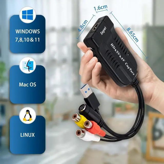 Alt view image 2 of 5 - HDMI, AV, RCA, S-Video Video to USB 1080P Audio Video Capture Card Device, USB 2.0 Transfer Record Grabber,1080P HD 60fps Live Streaming Device for Gaming, Streaming,VCR, VHS, Camcorder, Video8,DVD
