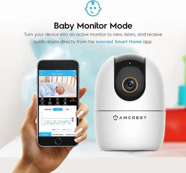 Alt view image 5 of 5 - Amcrest 4MP WiFi Camera Indoor Camera, Sound & Baby Monitor, Human & Pet Detection, Motion-Tracking, w/ 2-Way Audio, Phone App, Pan/Tilt Wireless IP, Night Vision, Smart Home ASH41-W