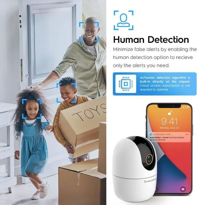 Alt view image 4 of 5 - Amcrest 4MP WiFi Camera Indoor Camera, Sound & Baby Monitor, Human & Pet Detection, Motion-Tracking, w/ 2-Way Audio, Phone App, Pan/Tilt Wireless IP, Night Vision, Smart Home ASH41-W