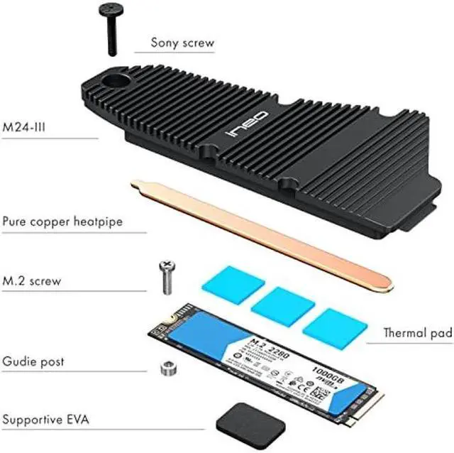 Alt view image 4 of 5 - ineo PS5 Dust-Proof Heatsink, M.2 NVME SSD Heatsink for PS5 (not for PS5 Slim) Internal PCIe M.2 NVMe Gaming SSD, Magnesium Aluminum Alloy Designed with Pure Copper Strip [M24]