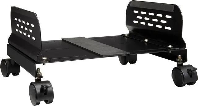 Main image of IO Crest Mobile Desktop Tower Computer Metal Floor Stand Rolling Caster Wheels with Tall Support Walls and Adjustable Width from 5" to 13"
