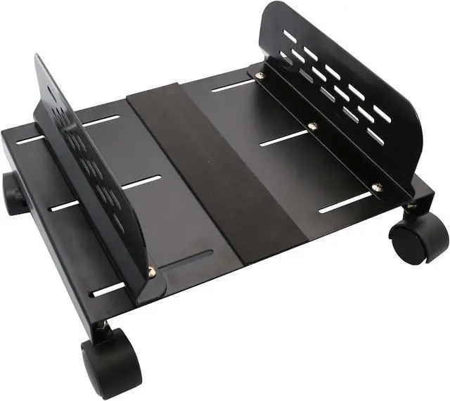 Alt view image 3 of 5 - IO Crest Mobile Desktop Tower Computer Metal Floor Stand Rolling Caster Wheels with Tall Support Walls and Adjustable Width from 5" to 13"