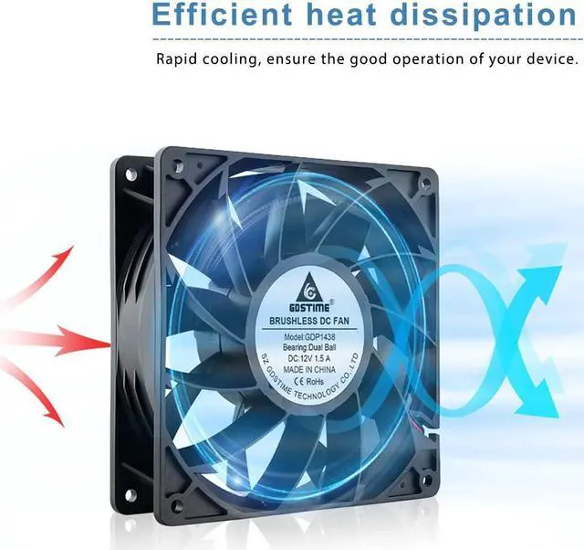 Alt view image 5 of 5 - GDSTIME 140mm High Static Pressure Cooling Fan 2-Pin 140x140x38mm DC 12V Ball Bearing for Radiator Heatsink