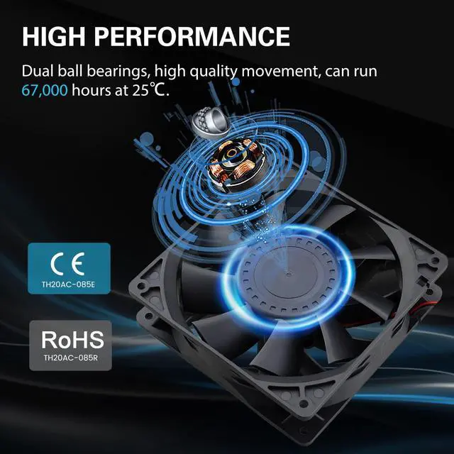 Alt view image 4 of 5 - GDSTIME 140mm High Static Pressure Cooling Fan 2-Pin 140x140x38mm DC 12V Ball Bearing for Radiator Heatsink