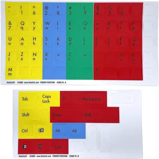 Main image of Finger Position Keyboard Stickers Labels Decals for the Beginning Typing Student to Graphically Showing"Typing Zones" for each Finger (Lexan Polycarbonate Material, 3M Adhesive)