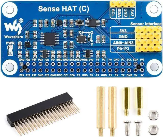 Main image of waveshare Sense HAT (C) for Raspberry Pi 4/3 B+/3 B/2 B/B+/3 A+/A+/Zero/Zero W Onboard Multi Powerful Sensors Supports External Sensor with 40PIN GPIO Extension Header and I2C Interface