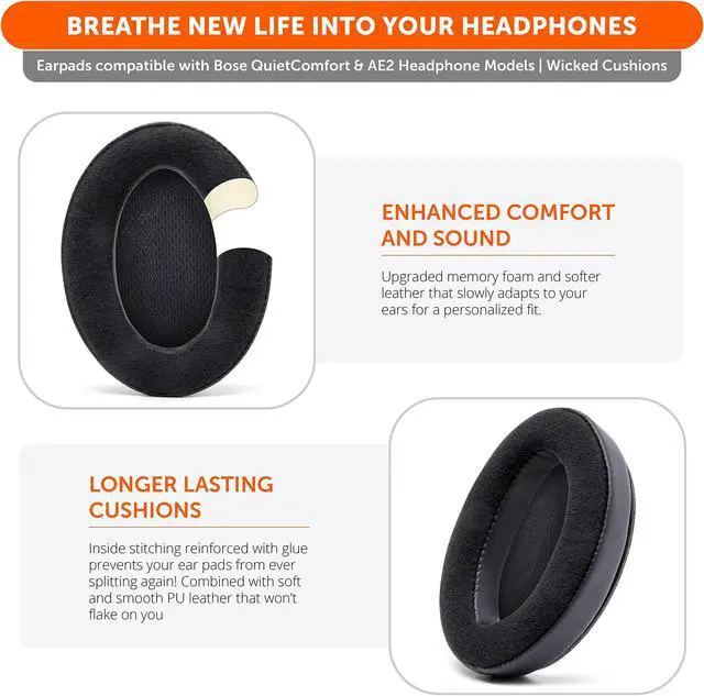 Alt view image 4 of 5 - WC Upgraded Replacement Ear Pads for Bose QC15 Headphones Made by Wicked Cushions- Supreme Comfort - Compatible with QC25 / QC2 / AE2 / AE2i / AE2W - Extra Durable | (Velour)