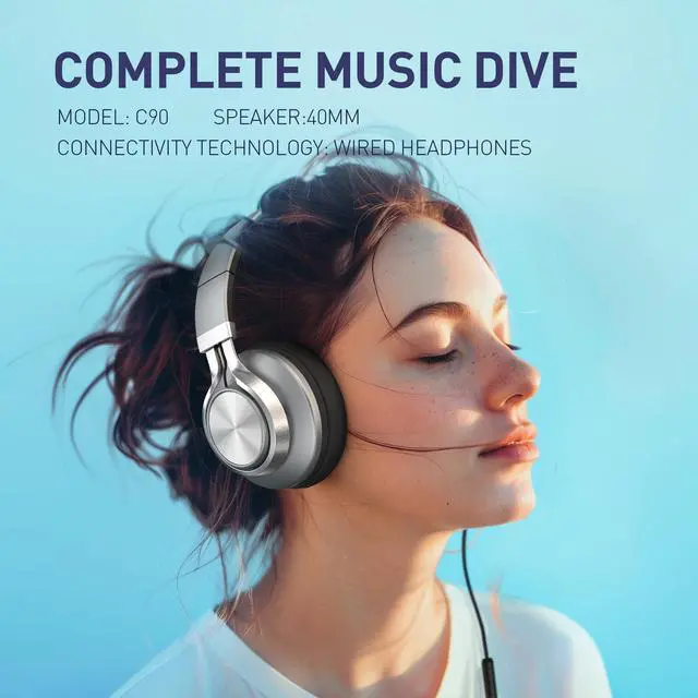 Alt view image 4 of 5 - AILIHEN Headphones Wired with Microphone & Volume Control, Over-ear Foldable Noise Isolation Headsets 3.5mm for Teens Adult (Grey)