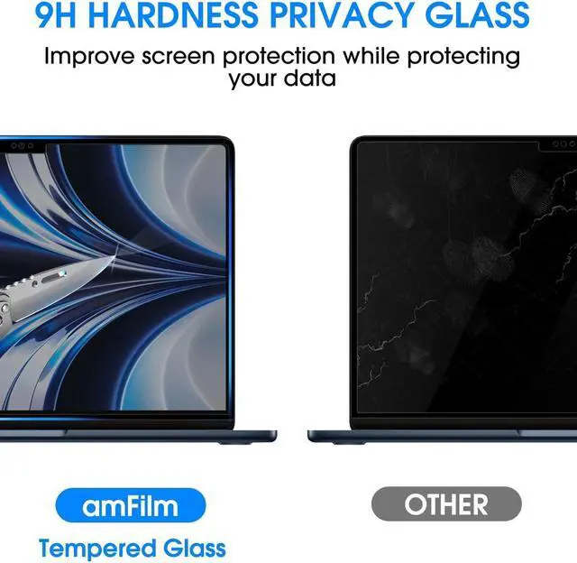 Alt view image 4 of 5 - amFilm New MacBook Air 13.6 inch (2025, M4)(2024, M3)(2022, M2) Privacy Glass Screen Protector Model A2681 [9H Hardness][ Anti-Scratch][ Anti-fingerprint]