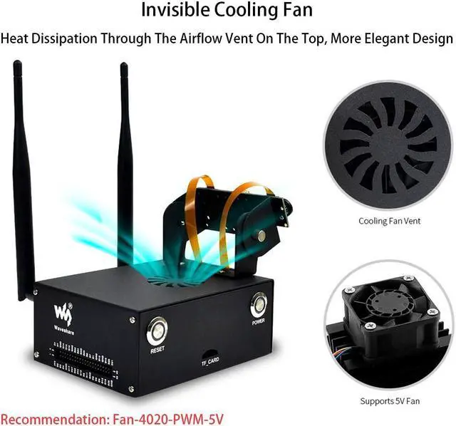 Alt view image 3 of 5 - Jetson Nano Metal Case with 5V Cooling Fan Compatible with Jetson Nano Developer Kit B01 (4GB),with Camera Holder Reset,Power Button,for Waveshare IMX219 Series Camera,Wireless-AC8265