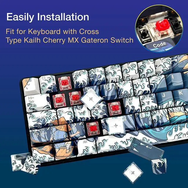 Alt view image 3 of 5 - GUNMJO PBT Dye-Sublimation Ocean Wave Keycaps for Gaming Keyboard with Cherry Gateron MX Switches Mechanical Keyboard, OEM Profile 61/87 /Full 104 Keys US Layout Compatible Keys with 6.25U Space Bar
