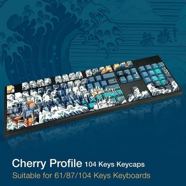 Alt view image 4 of 5 - GUNMJO PBT Dye-Sublimation Ocean Wave Keycaps for Gaming Keyboard with Cherry Gateron MX Switches Mechanical Keyboard, OEM Profile 61/87 /Full 104 Keys US Layout Compatible Keys with 6.25U Space Bar