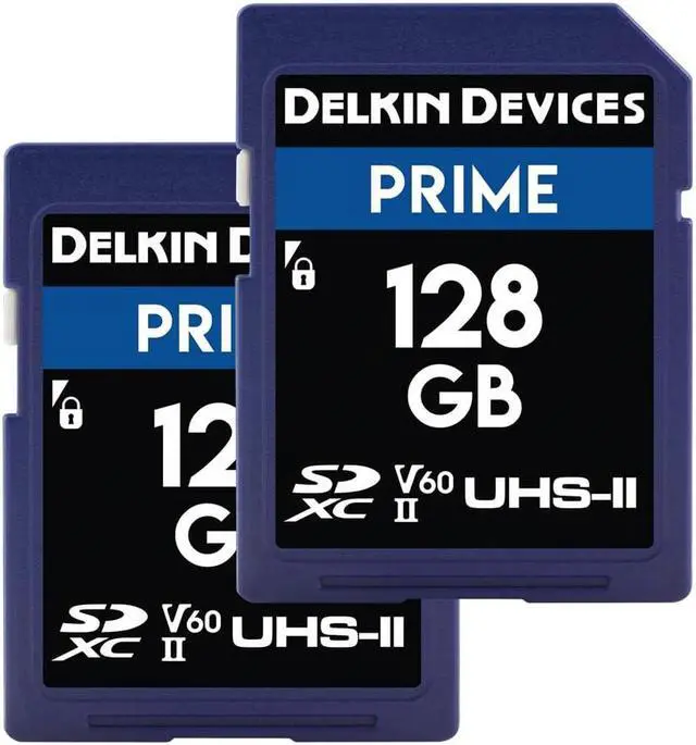 Main image of Delkin Devices Prime 128GB 2PK SDXC UHS-II (U3/V60) Memory Cards  High Endurance for 8K, 4K, Full HD, and RAW Burst | Compatible with DSLR and Digital Cameras