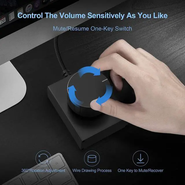 Alt view image 2 of 5 - Geekria Volume Control Knob with Rotate Volume Adjustment & One Key Mute Function, PC/Phone Remote Audio Control Adapter, Support Win 7, 8, 10, MAC, Android, USB or USB-C (Black)