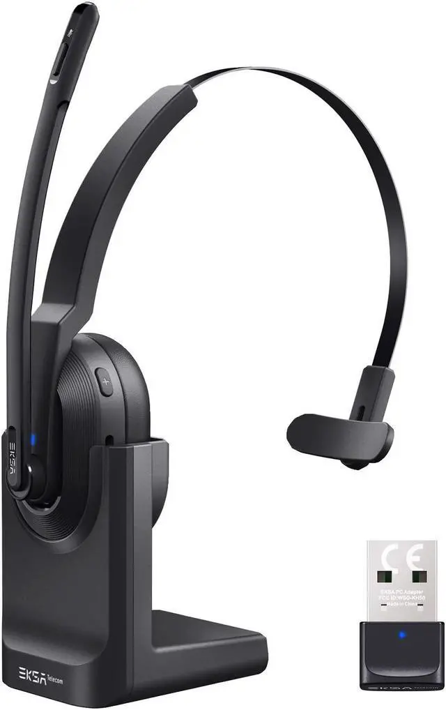 Main image of EKSA Wireless Headset with AI Noise Cancelling, 45 Hours Playtime, Trucker Headset with USB Dongle & Charging Base for Work PC Home Office Trucker Call Center