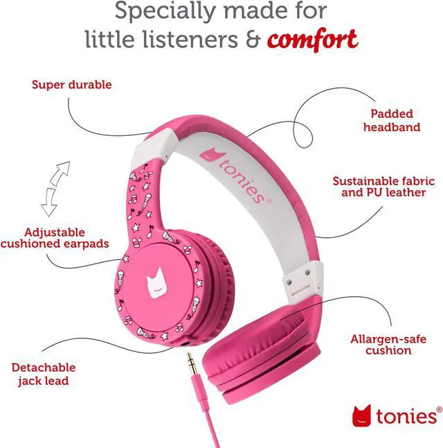 Alt view image 4 of 5 - Tonies Foldable Wired Headphones for Kids - Comfortably Designed to fit On-Ear - Works with Toniebox and All 3.5mm Devices - Pink