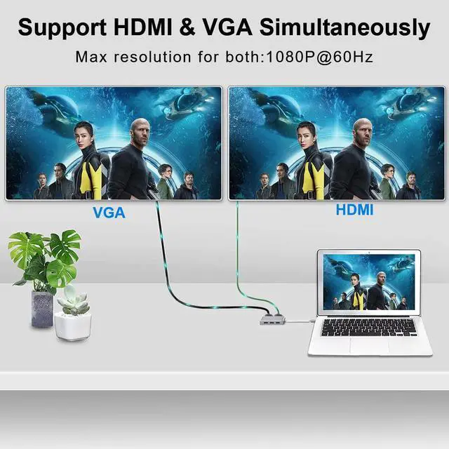 Alt view image 4 of 5 - USB C to HDMI VGA Adapter, Weton 5 in 1 USB 3.1 Type C Hub to HDMI 4K,1080P VGA,3xUSB 3.0 Multiport Video Adapter Converter Compatible with MacBook/Chromebook Pixel/Dell XPS/Samsung