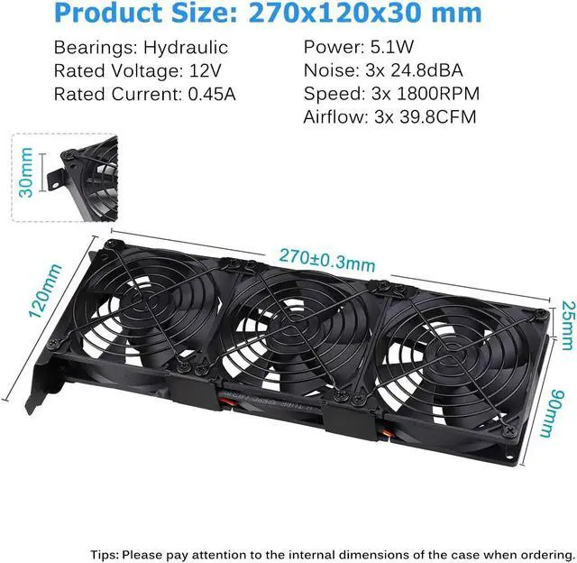Alt view image 2 of 5 - GDSTIME Graphic Card Fans, PCI Slot 3 x 90mm 92mm Fans, Graphics Card Cooler, Video Card VGA Cooler