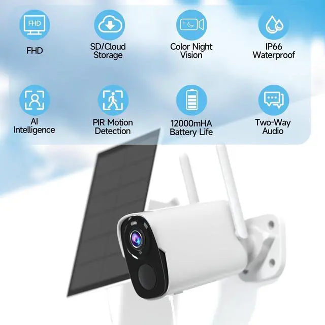 Alt view image 2 of 5 - Rraycom Solar Camera Security Outdoor, Solar Powered WiFi System Surveillance Camera with 2K Color Night Vision, 2 Way Talk, Spotlight & Siren, Compatible with Alexa, BW4PLUS-SP, BW4P-SP-W-4PC
