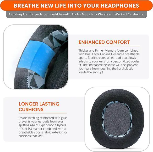 Alt view image 4 of 5 - WC Freeze Nova Pro Wireless - Cooling Gel Earpads for Arctis Nova Pro Wireless ONLY (Doesnt Fit Other Models), Made by Wicked Cushions, Improved Durability, Thickness & Sound Isolation | Geo Grey