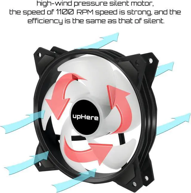 Alt view image 4 of 5 - upHere 120mm Silent RGB Case Fan Adjustable Colorful Computer Cooling Fans,5-Pack 1,PF1206-5