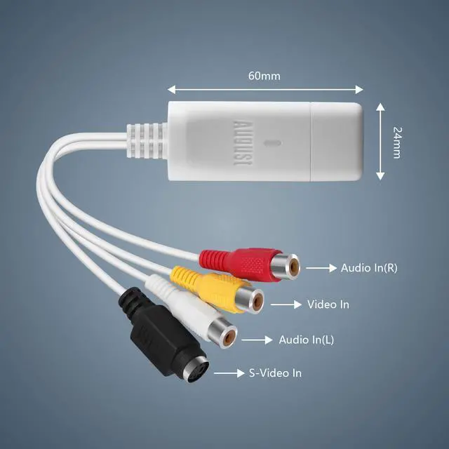 Alt view image 2 of 5 - External USB Video Capture Card - August VGB300 - Transfer VHS Home Videos to Mac OS and PC Windows - S-Video and Composite in