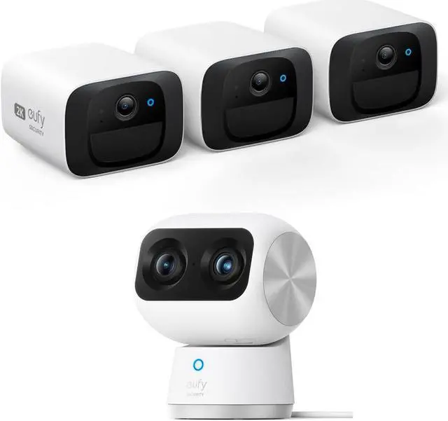 Main image of eufy Security SoloCam C210 3-Cam Pack, Wireless Outdoor Camera, 2K Resolution Indoor Cam S350, Dual Cameras, 4K UHD Resolution Security Camera with 8x Zoom and 360deg PTZ