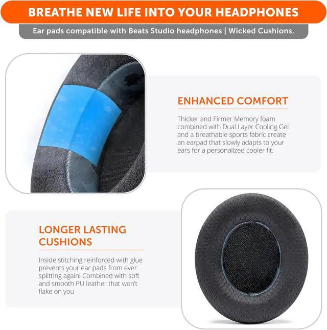 Alt view image 4 of 5 - WC Freeze Studio - Cooling Gel Ear Pads for Beats Studio 2 & 3 (B0501, B0500) Wired & Wireless | Does NOT Fit Beats Solo | Enhanced Foam, Stronger Adhesive, Cooler for Longer | Black Camo