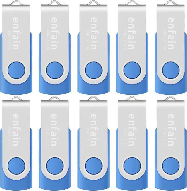 Main image of Elevate Your Data Storage with Enfain's 16GB USB 2.0 Flash Drives: 10 Pack of Stylish Blue Swivel Thumb Drives with LED Indicators and 12 White Labels for Easy Content Organization