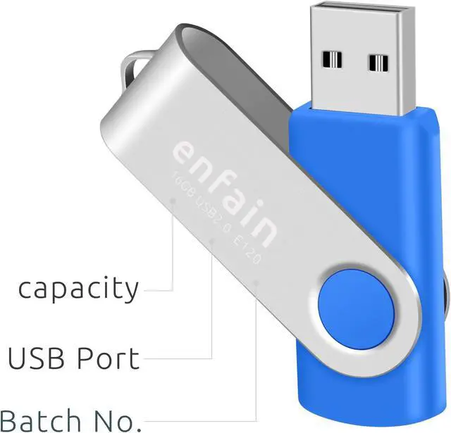 Alt view image 4 of 5 - Elevate Your Data Storage with Enfain's 16GB USB 2.0 Flash Drives: 10 Pack of Stylish Blue Swivel Thumb Drives with LED Indicators and 12 White Labels for Easy Content Organization