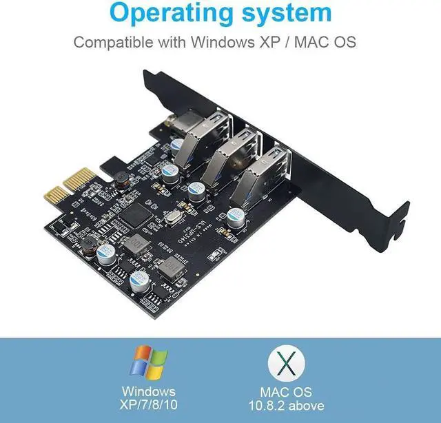 Alt view image 3 of 5 - PCI-E to USB 3.0 4 Ports(1 X USB-C - 3 X USB-A) Expansion Card, PCI Express USB Add in Expansion Card, Internal USB3 Hub for Desktop PC Host Card Support Windows 10/8/7/XP and MAC OS 10.8.2 Above