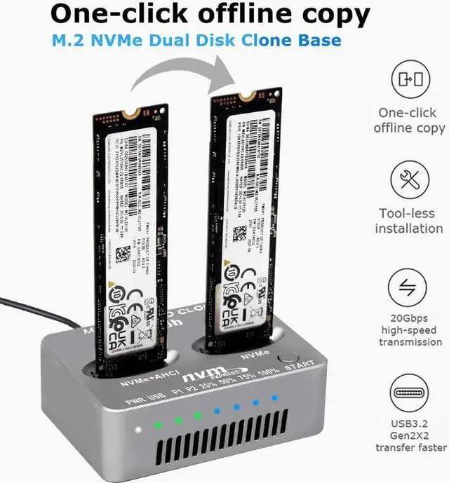 Alt view image 2 of 5 - M.2 NVMe SSD Dock AHCI Duplicator Cloner USB3.2 20G SSD Dual-Bay Offline Clone USB C to NVME Docking Station Mobile Hard Drives Dock for Mac Window Linux