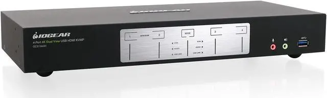 Alt view image 2 of 4 - IOGEAR 4-Port 4K Dual View KVMP Switch with HDMI, Audio, UHD 4K@60Hz RGB 4:4:4, USB 3.0 Hub, Audio, Hotkey, Button Switching, PC Monitor Keyboard Mouse Switch for 4 PCs 2 Monitors w/Cables - GCS1944H