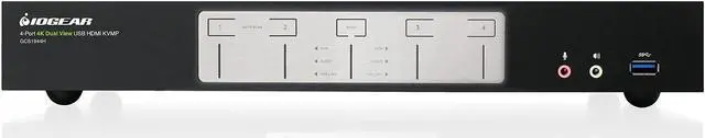 Alt view image 3 of 4 - IOGEAR 4-Port 4K Dual View KVMP Switch with HDMI, Audio, UHD 4K@60Hz RGB 4:4:4, USB 3.0 Hub, Audio, Hotkey, Button Switching, PC Monitor Keyboard Mouse Switch for 4 PCs 2 Monitors w/Cables - GCS1944H