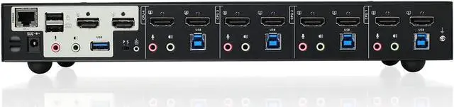 Alt view image 4 of 4 - IOGEAR 4-Port 4K Dual View KVMP Switch with HDMI, Audio, UHD 4K@60Hz RGB 4:4:4, USB 3.0 Hub, Audio, Hotkey, Button Switching, PC Monitor Keyboard Mouse Switch for 4 PCs 2 Monitors w/Cables - GCS1944H