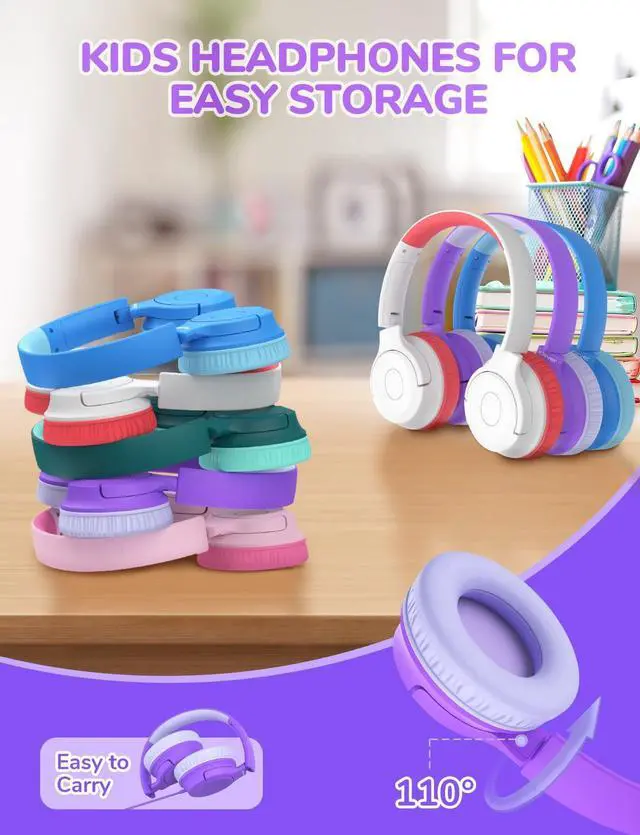 Alt view image 5 of 5 - iClever HS27 & HS22 Kids Headphones Wired Bundles-Comfortable Fit, Safe 85dBA Volume Limited,Girls Boys Headphones for Foldable 3.5mm Wired Kids Headphones for iPad Computer