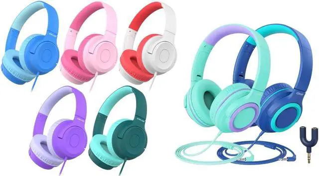 Main image of iClever HS27 & HS22 Kids Headphones Wired Bundles-Comfortable Fit, Safe 85dBA Volume Limited,Girls Boys Headphones for Foldable 3.5mm Wired Kids Headphones for iPad Computer