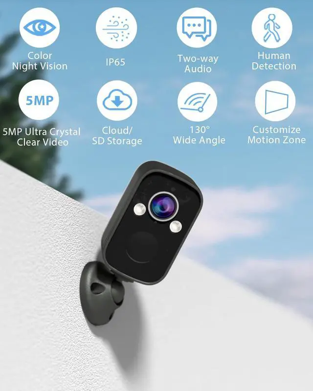 Alt view image 2 of 5 - 3PCs Security Cameras Wireless Outdoor, 5MP WiFi Security Camera for Home with AI Detection, Spotlight Siren, Battery Powered Camera with Color Night Vision, 2-Way Talk, Cloud/SD, Work with Alexa