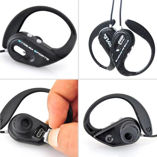 Alt view image 2 of 5 - Pyle Bluetooth Active Sports Waterproof Headphones - Marine Water Resistant Headset Wireless Headphones Earbuds w/ Microphone, Handsfree Call, Rechargeable Battery, Ear-Hook Style -PWBH18SL (Silver)