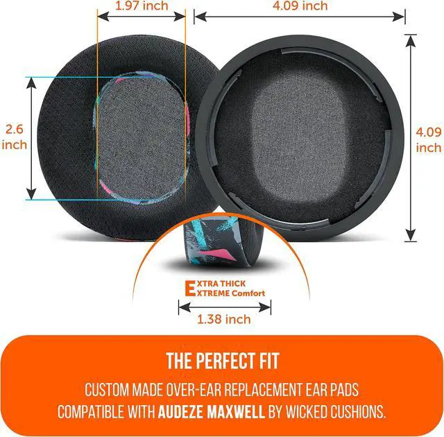 Alt view image 5 of 5 - WC Freeze Maxwell - Cooling Gel Replacement Earpads for Audeze Maxwell Headphones by Wicked Cushions - Elevate Comfort, Durability, Thickness & Sound Isolation for Epic Gaming Sessions | 90's Black