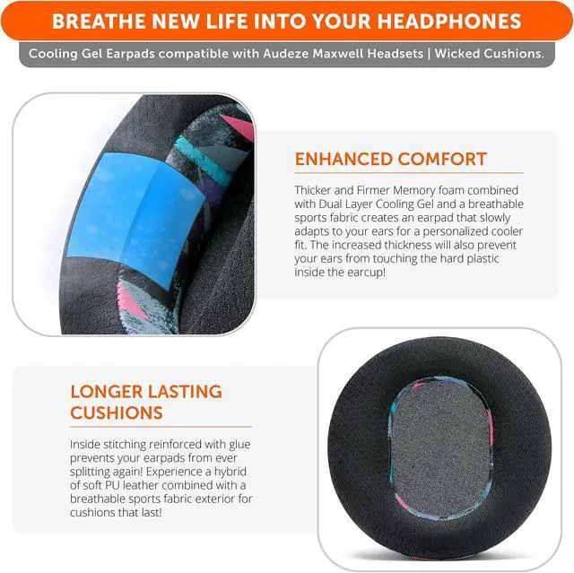 Alt view image 4 of 5 - WC Freeze Maxwell - Cooling Gel Replacement Earpads for Audeze Maxwell Headphones by Wicked Cushions - Elevate Comfort, Durability, Thickness & Sound Isolation for Epic Gaming Sessions | 90's Black