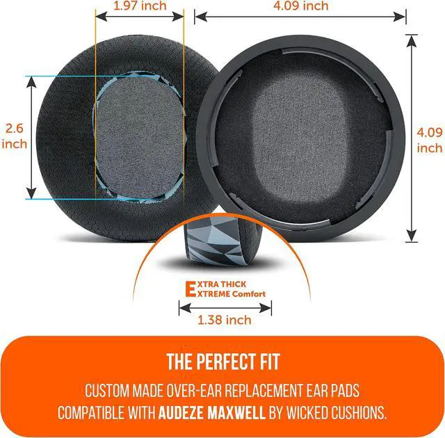 Alt view image 5 of 5 - WC Freeze Maxwell - Cooling Gel Replacement Earpads for Audeze Maxwell Headphones by Wicked Cushions - Elevate Comfort, Durability, Thickness & Sound Isolation for Epic Gaming Sessions | Geo Grey